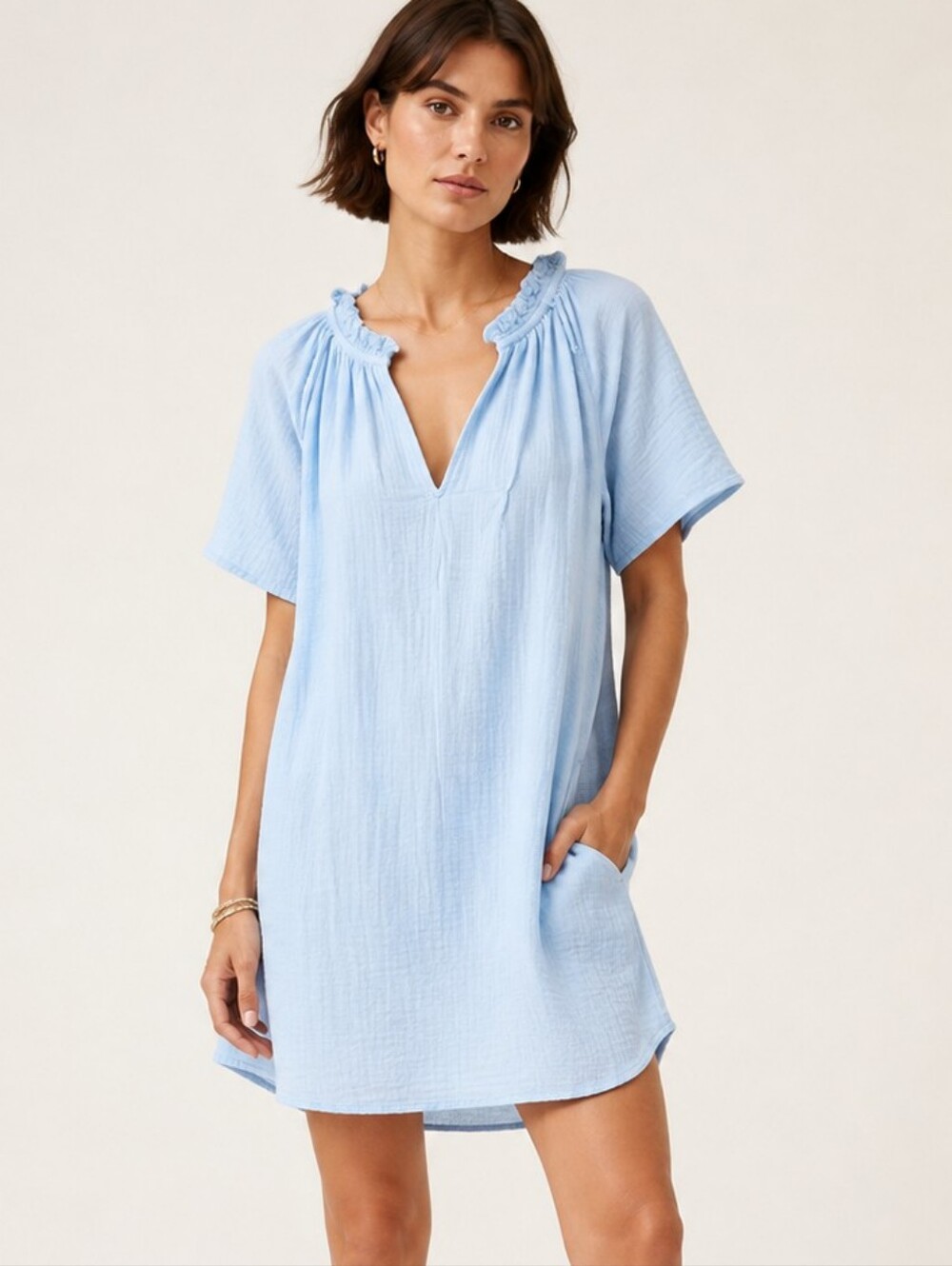 Old Navy Blue Cotton Shift Dress Short Sleeve
